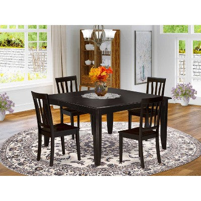 HomeStock 5-Piece Square Cappuccino Finish Solid Wood Top Dining Table with 4 Chairs