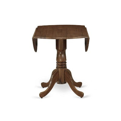 3-Piece Antique Walnut Finish Solid Wood Top-Round Upholstered Dining Room Set -Seats 4