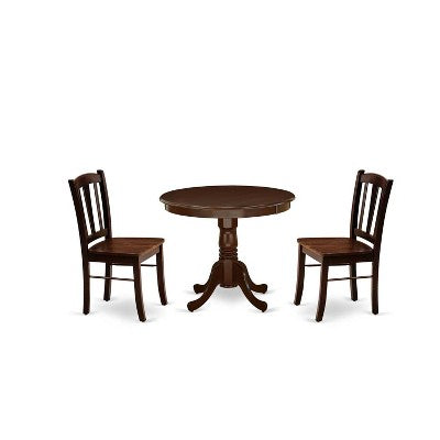 3-Piece Mahogany Finish Solid Wood Top - Dining Room Set - Seats-4