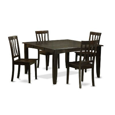 HomeStock 5-Piece Square Cappuccino Finish Solid Wood Top Dining Table with 4 Chairs