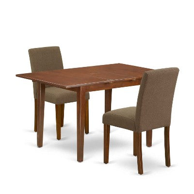 Kitchen Table Set 3pc Rectangle Dining Table W/Leaf & 2 Parsons Chairs - Rustic Linen Fabric