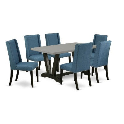 HomeStock 7-Piece Natural Oak Finish Solid Wood Top Dining Table with 6 Chairs