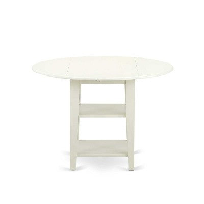 HomeStock 3-Pc Linen White Finish Round Solid Wood Top with Dropleaf Dining Table Set