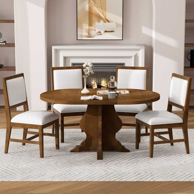 GDFStudio Mandy Farmhouse 5-Piece Extendable Dining Table Set with Upholstered Chairs