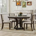Merax Stylish 5-Piece Retro Dining Set with Extendable Round Table & 4 Upholstered Chairs