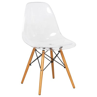 LeisureMod Dover 3-Piece Dining Set  31 Round Clear Glass Bistro Table with 2 Acrylic Chairs with Wooden Dowel Legs, Modern Kitchen, Dining Room