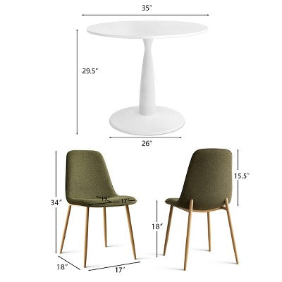5-Piece Small Dining Table Set for 4, Round Dining Room Set With 4 Upholstered Chairs Oak Legs for Apartment, Indoor Furniture - Panipeachy