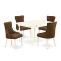 HomeStock 5-Pc Linen White Finish Solid Wood Top - Dining Room Set with Dropleaf - Seats 4
