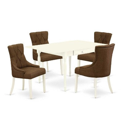 HomeStock 5-Pc Linen White Finish Solid Wood Top - Dining Room Set with Dropleaf - Seats 4
