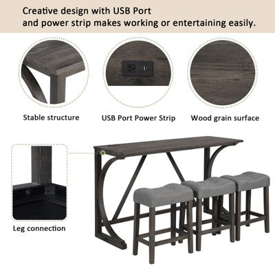 GDFStudio Kittson 4-Piece Bar Table Set with Power Outlet