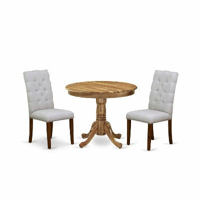 HomeStock 3-Pc Natural Oil Finish Solid Wood Top - Round Dining Room Set - Seats 4