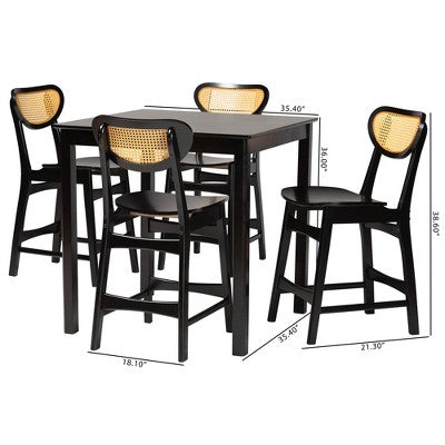 Baxton Studio Hesper Mid-Century Modern Wood and Rattan 5-Piece Pub Set