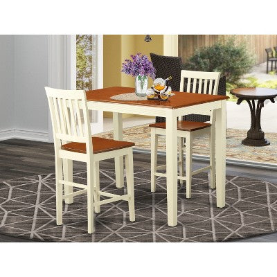HomeStock 3-Piece Buttermilk and Cherry Finish Solid Wood Top Counter Height Dining Table Set