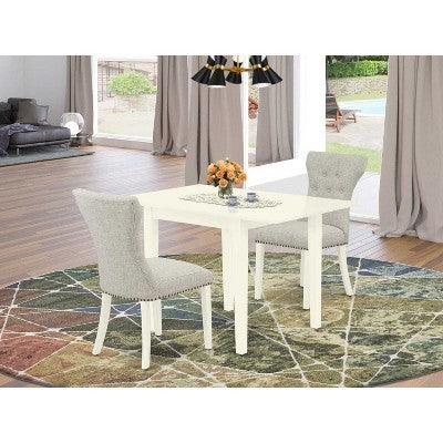 HomeStock 3-Piece Linen White Finish Rectangular Solid Wood Top With Dropleaf Dining Table Set