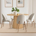 5-Piece Round Oak Dining Table Set, 46 Pedestal Table and 4 Upholstered Chairs with Oak Metal Legs for Kitchen or Dining Room-Panipeachy