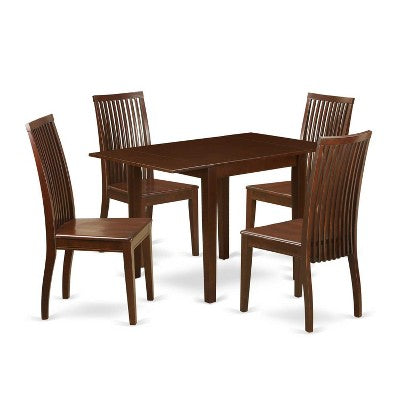5-Piece Mahogany Finish Solid Wood Top - Dining Room Set - Seats 4
