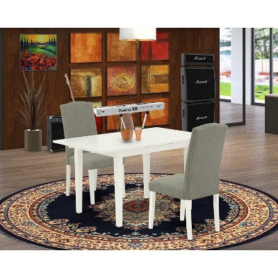 HomeStock 3-Piece Linen White Finish Rectangular Solid Wood Top With Butterfly Leaf Dining Table Set