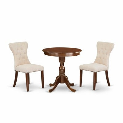 HomeStock Round Wood Dining Table Set Mahogany Finish