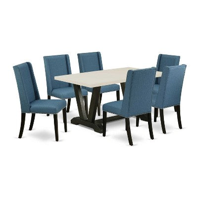 HomeStock 7-Piece Rectangle Natural Oak Finish Solid Wood Top Dining Table with 6 Parson Chairs