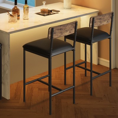 Bar Stools Set of 6, Kitchen Bar Stools with Footrest, Upholstered Bar Chairs with Back, Counter Height Barstools for Counter Bar, Easy Assembly