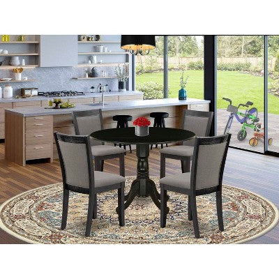 HomeStock 5-Piece Natural Oak Finish Solid Wood Top Dining table with 4 Chairs with Drop Leaf Lattice Back