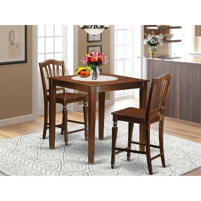 Counter Height Pub Set - 3 Piece Asian Style Table & Chairs - Small Space Dining Set - 36x36 Inch Mahogany