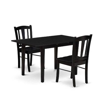 HomeStock 3-Pc Black Finish Rectangular Solid Wood Top with Butterfly Leaf Dining Table Set