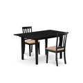 HomeStock 3-Piece Black Finish Rectangular Solid Wood Top With Butterfly Leaf Dining Table Set