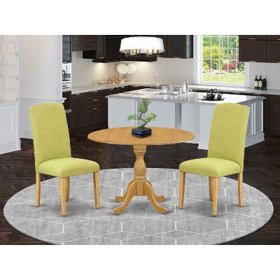 3-Piece Natural Oak Finish Solid Wood Top - Dining Room Set with High Back - Seats 4