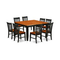 HomeStock Belmont 9Pc Square 36/54 Inch Family Table With 18 In Butterfly Leaf And 8 Wood Seat Dining Chairs