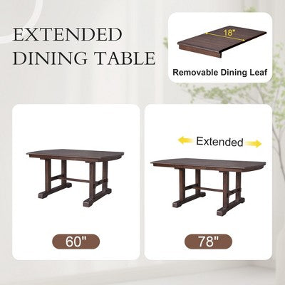Farmhouse Extendable Dining Table Set for 6, 7 Pieces Wood Expanding Kitchen Table Set with 6 Upholstered Chairs