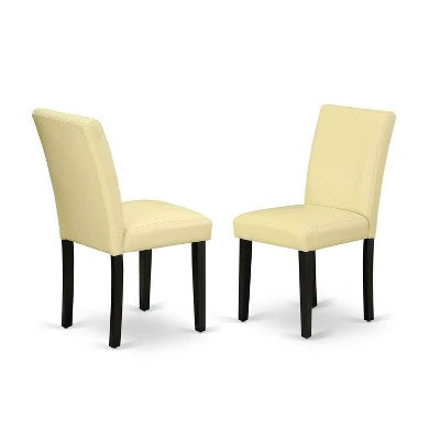 Round Dining Table Set 3pc 42 Inch Table w/ 2 Parsons Chairs - Eggnog PU Leather & Black Legs