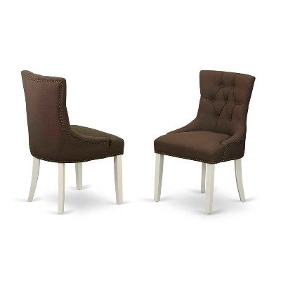 Vintage Dinette Set 5Pcs - Parson Chairs & Table - Linen White Wood - Chocolate Fabric