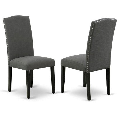 HomeStock Belmont 7Pc Rectangular 60 Inch Dining Table And Six Parson Chair With Black Leg And Linen Fabric Dark Gotham Grey