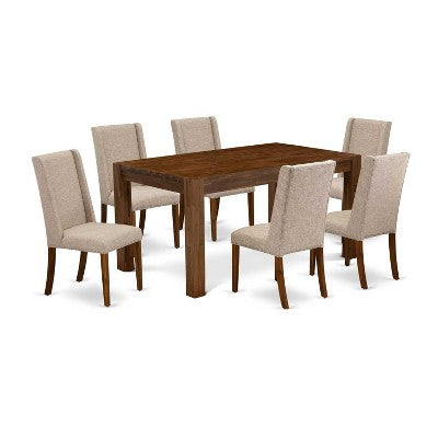 HomeStock 7-Piece Rectangle Natural Oak Finish Solid Wood Top Dining Table with 6 Parson Chairs
