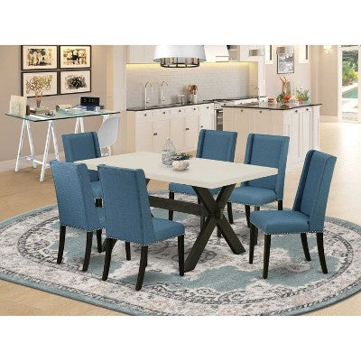 HomeStock 7-Piece Natural Oak Finish Solid Wood Top Dining Table with 6 Parson Chairs