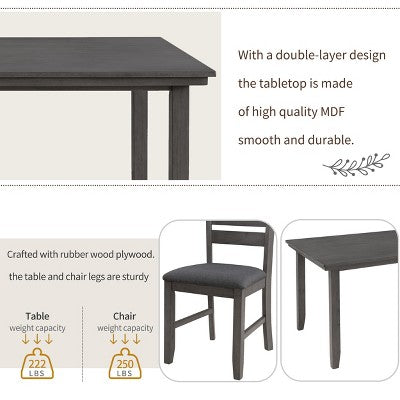 Farmhouse Kitchen Dining Table Set for 6, Wood Rectangle Table and 4 Upholstered Chairs & Bench