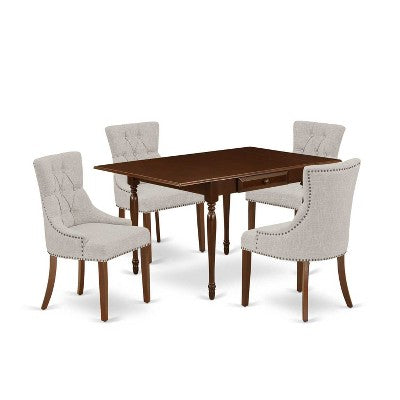 HomeStock 5-Pc Mahogany Finish Solid Wood Top - Rectangular Dining Room Set with Dropleaf - Seats 4