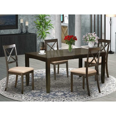 HomeStock 5-Pc Cappuccino Solid Wood Top - Dining Room Set - Seats 4