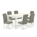 HomeStock 7-Piece Rectangle Linen White Finish Solid Wood Top Dining Table with 6 Parson-Chairs