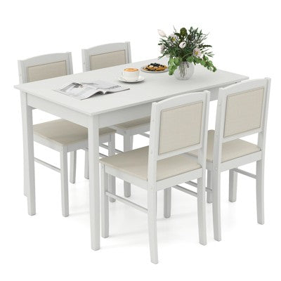 Costway 5 PCS Dining Table Set for 4 w/Rubber Wood Legs Upholstered Seat Padded Backrest