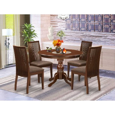 HomeStock 5-Piece Mahogany Finish Solid Wood Top Dining table with 4 Chairs with Slat Back