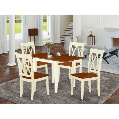 HomeStock 5-Pc Buttermilk and Cherry Solid Wood Top-Dining Room Set-Seats 4