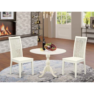 3-Piece Linen White Finish Solid Wood Top - Dining Room Set - Seats 4