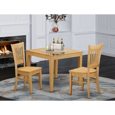 HomeStock 3-Piece Natural Brown Oak Finish Solid Wood Top Dining Table Set