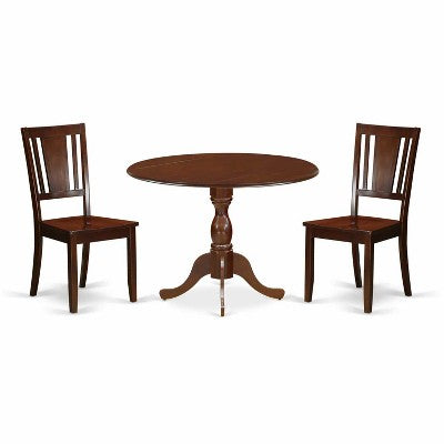3-Piece Mahogany Finish Solid Wood Top - Dining Room Set - Seats 4