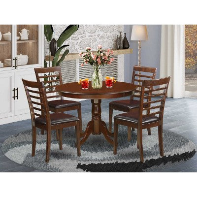 HomeStock 5-Pc Round Mahogany Finish Solid Wood Top Dining table with 4 Chairs