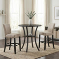 Biony 3-Piece 36 Round Espresso Finish Bar Table with 2 Tan Fabric Nail Head Pub Chairs