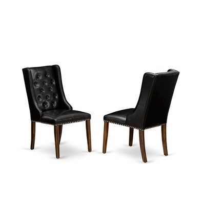 HomeStock Belmont 7 Piece Kitchen Dining Table Set Consists of a Dinner Table and 6 Black PU Leather Dining Room Chairs - Distressed Jacobean Finish