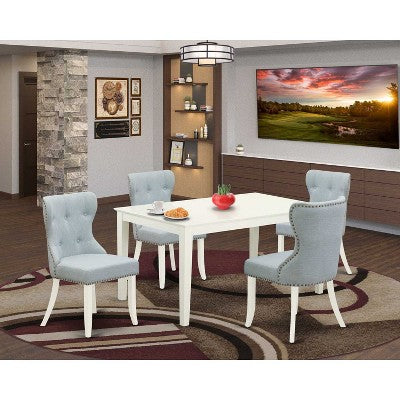 5-Piece Linen White Finish Solid Wood Top - Dining Room Set Seats-4